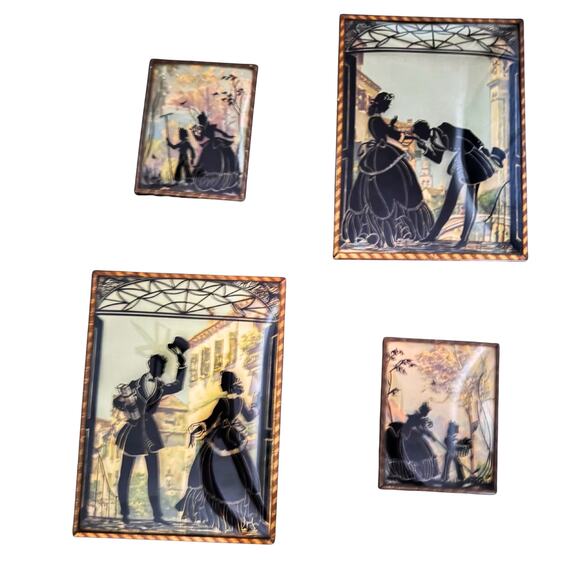 Vintage Reverse Painted Silhouette Glass Wall Plaques – Mid Century Shadow Art - Picture 13 of 16